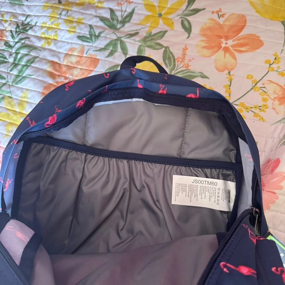 NWT Trans Jansport Supermax Navy Blue Pink Flamingo Backpack School Bookbag - Picture 5 of 6